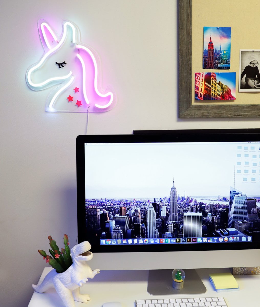 Isaac Jacobs 13" x 13" LED Neon Sign Pink and White Unicorn Wall Sign