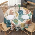 thumbnail image 3 of Beige Pioneer Flower and Leaf Pattern Round Tablecloth 60"x60",Wrinkle Wipeable Table Cloth for Kitchen Dining Room Picnic Patio Party, 3 of 6