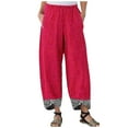 thumbnail image 2 of UTTOASFAY Woman Pants Women Casual Pants Cotton Linen Print Irregular Elastic Waist Loose Wide Leg Pants Red L, 2 of 3