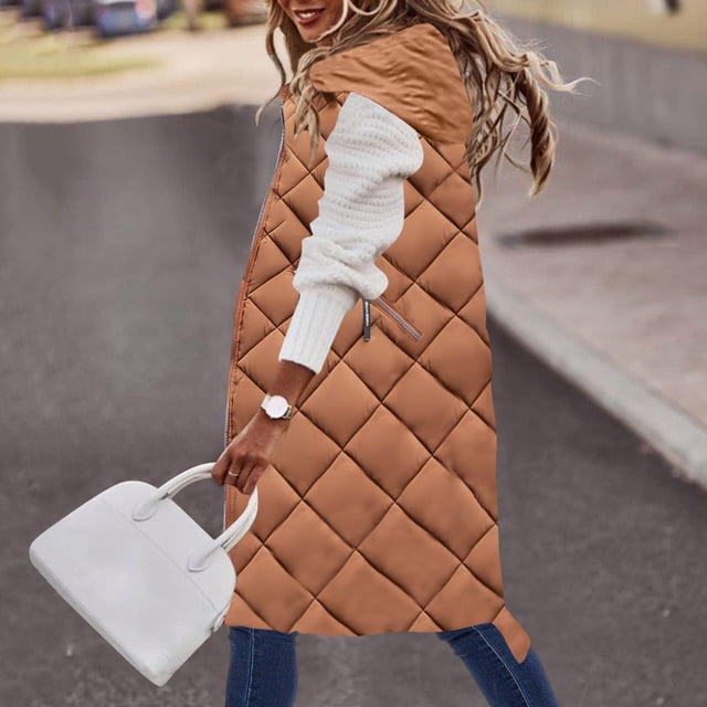 Abrigo largo con capucha y bolsillo cálido para mujer, chaqueta de invierno sin mangas, parka de plumón, abrigo para mujer