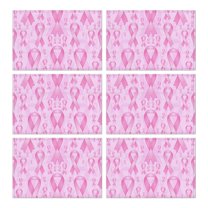Pink Breast Cancer Summer Placemats Table Placemats Set Of 6-Linen Kitchen Washable Placemats Table Mats 11.8"x17.7" Non-Slip Heat Resistant