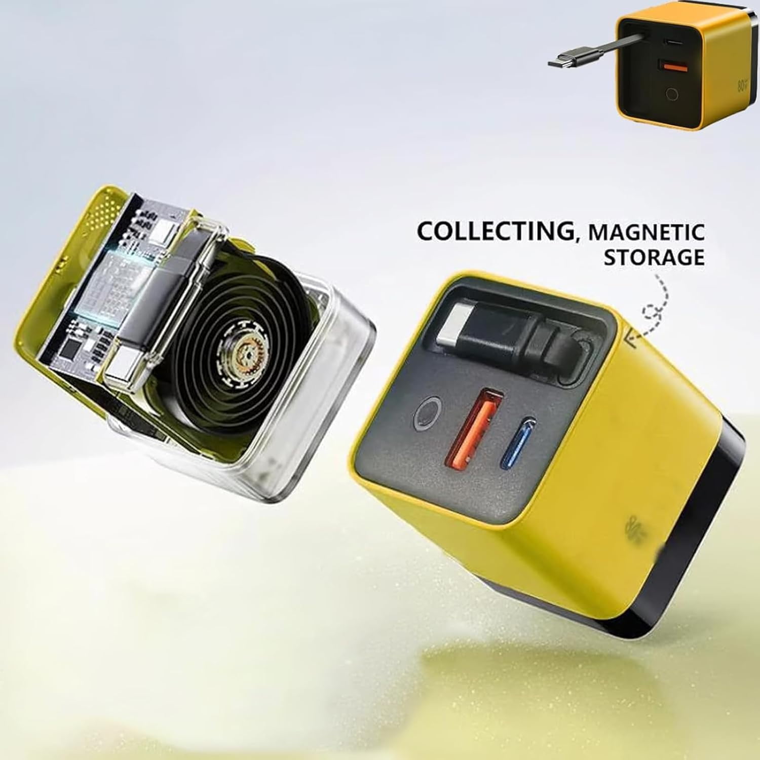 3 in 1 Charger Retractable 80w Max Fast, 3 in 1 Charger Retractable Fast, Scalable 80w Max Fast Charger Module with Type C Cable and 2 USB Ports