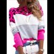 thumbnail image 1 of Suéter de Rayas con Estampado de Leopardo para Mujer, Cuello Redondo, Larga, Tejido con Bloques de Color Rosa Roja XL, 1 of 8