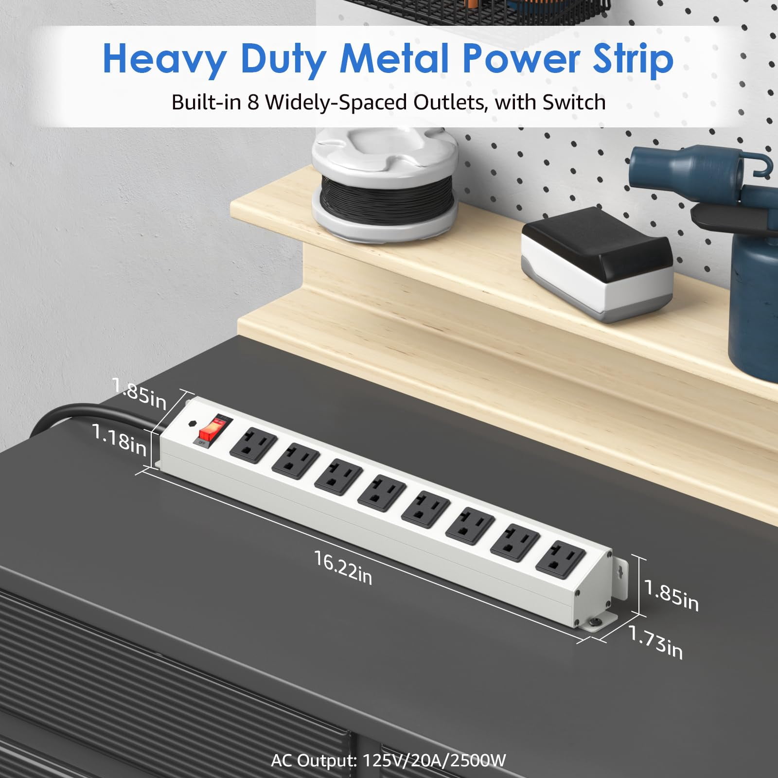 VILONG 20 Amp Heavy Duty Surge Protector Power Strip, 8 Outlets 2500W, 6ft 12AWG Cord, ETL Listed, Wall Mount for Cabinet, Kitchen Desktop
