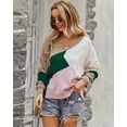 thumbnail image 3 of V Neck Color Block Long Sleeve Relaxed Fit Sweater for Women, 3 of 3