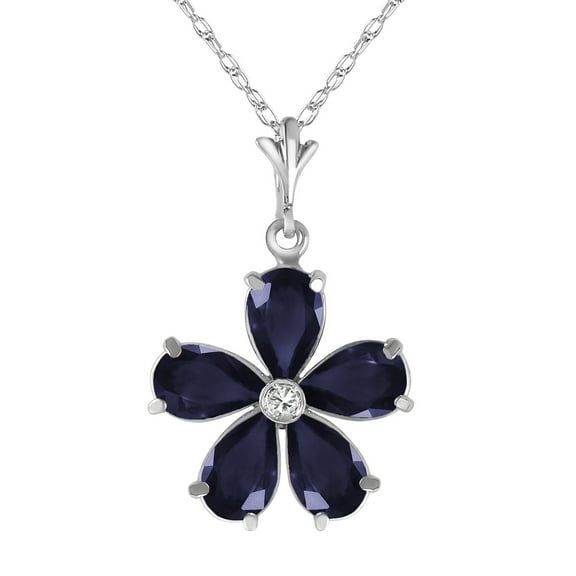 Galaxy Gold 14K White Gold Natural Diamonds and Sapphire Pendant Necklace - September Birthstone - Truth & Nobility - 16" to 24" - Fine Jewelry for Women