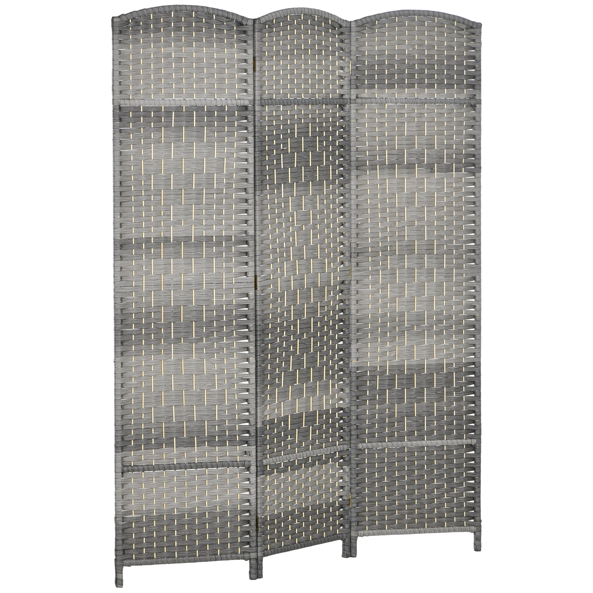 HOMCOM 3 Panel Room Divider Hand-Woven Freestanding Partition, Mixed Gray