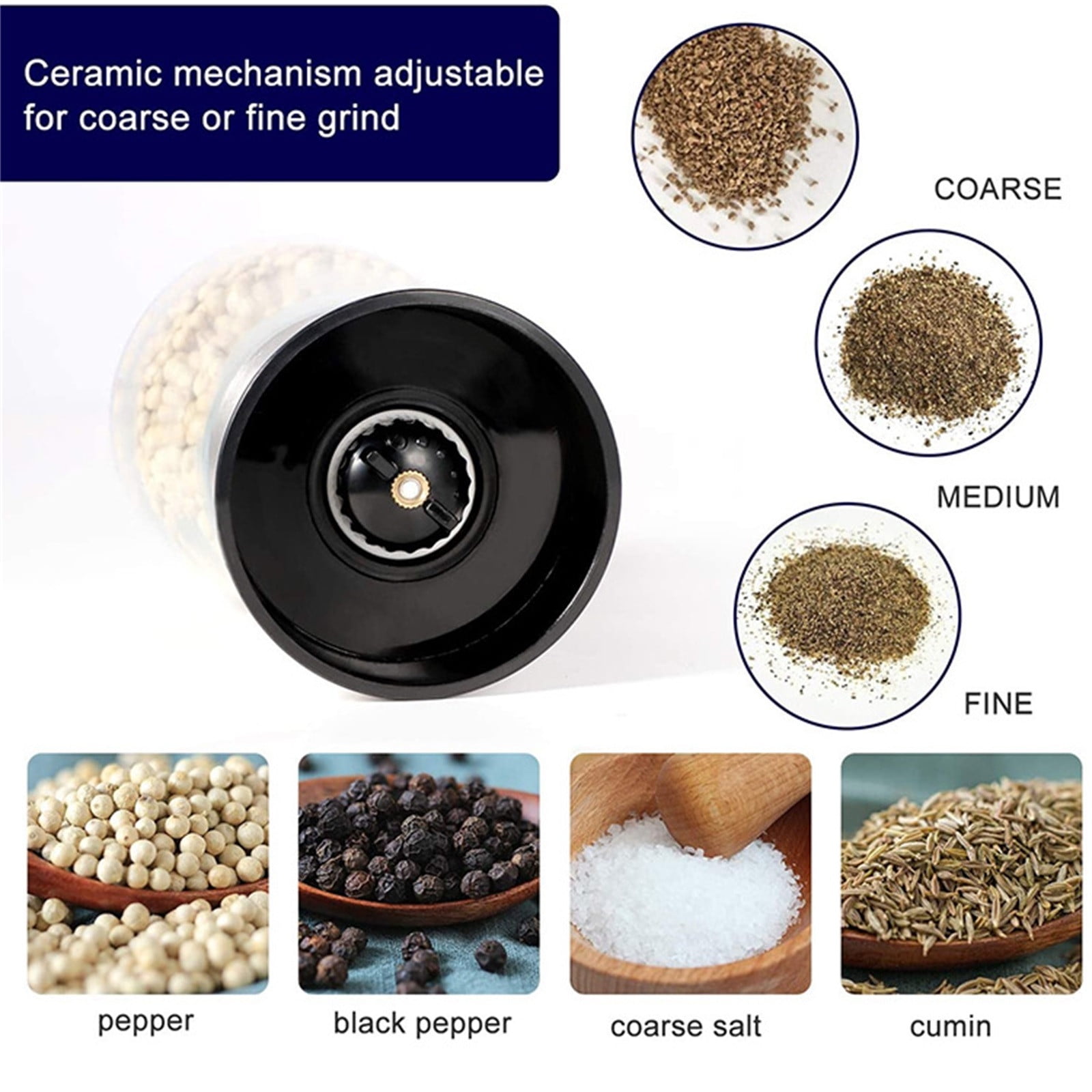 Piwvid 2 Pack Pepper and Salt Grinder Set, Stainless Steel Adjustable Coarseness Mill, Refillable Manual Grinder for Black Peppercorns, Easy to Clean, Kitchen Tool