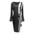 thumbnail image 4 of BadyminCSL Women's Large Patchwork Dress Hip Wrap Skirt Long Sleeve Casual Swing Dress Longuette Dress, 4 of 5