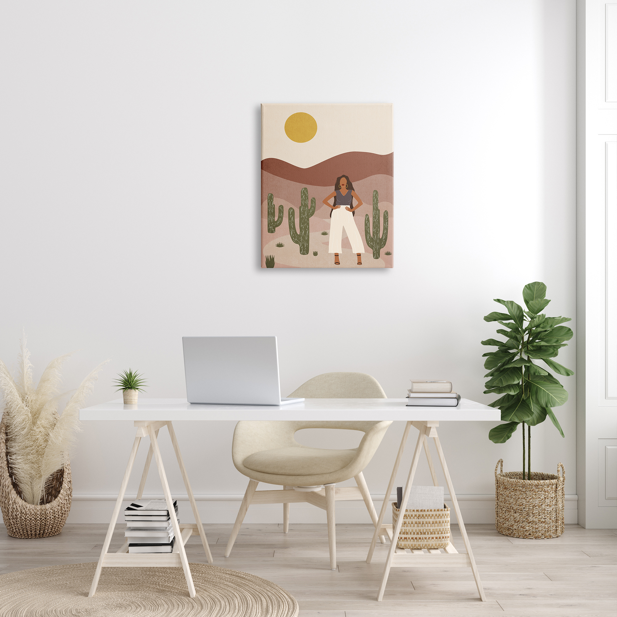 Design by JJ Design House LLC Strong Female Pose Desert Cactus Sun Burnt Landscape 24 in x 30 in Painting Canvas Art Print, by Stupell Home Décor