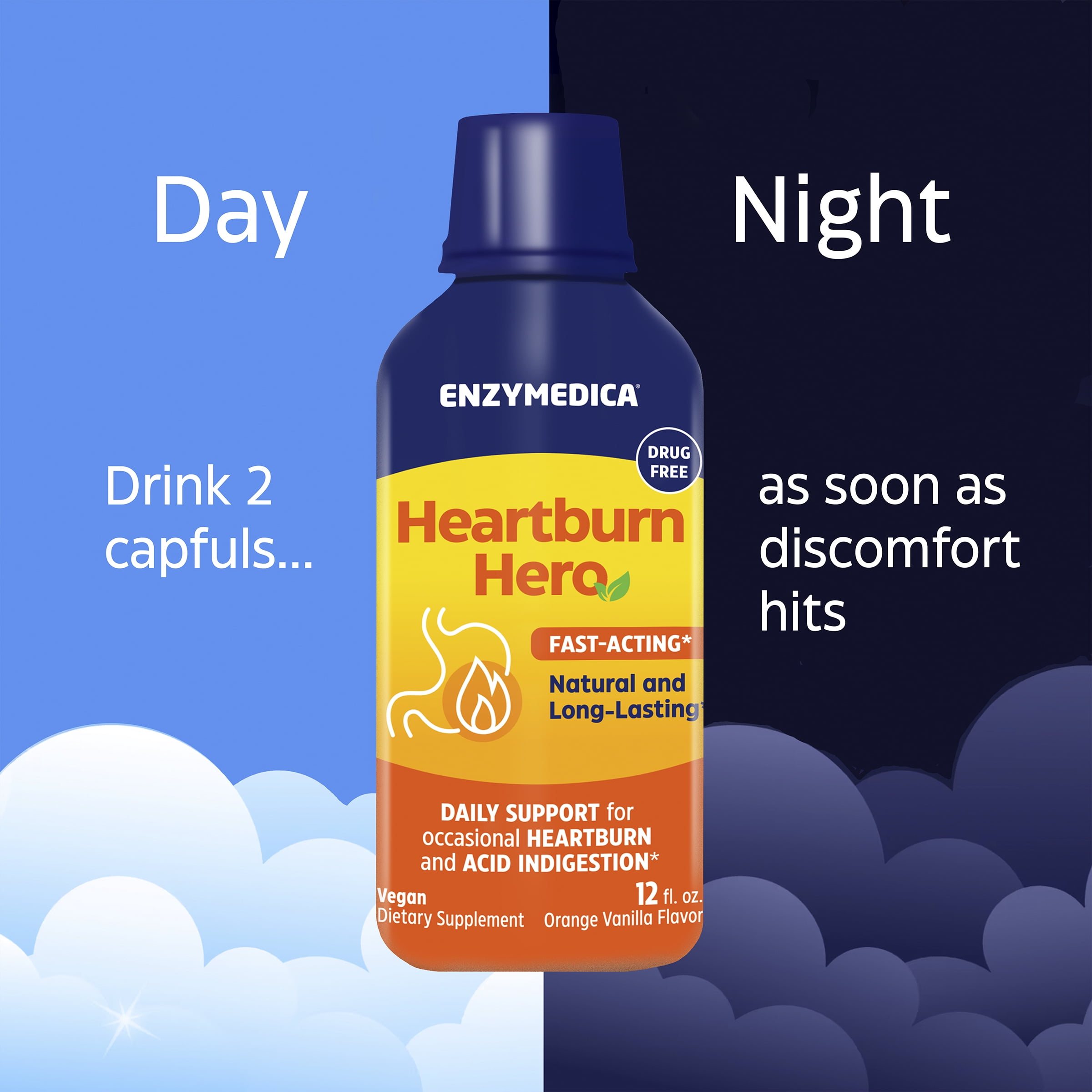 Enzymedica Fast-Acting Natural Heartburn Hero Liquid Soothes Occasional Heartburn & Acid Indigestion, 12oz