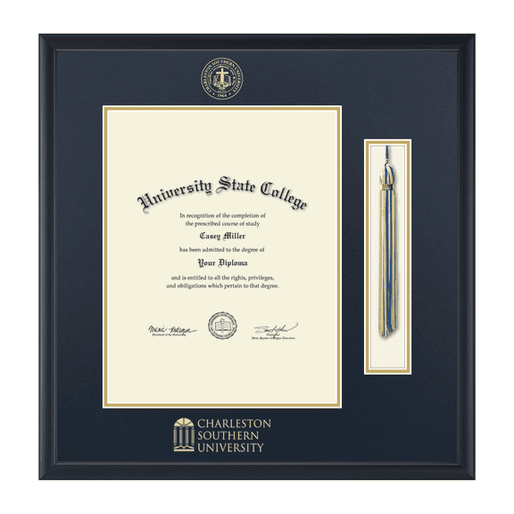 Framerly - Charleston Southern Tassel Diploma Frame with Navy and Gold Mat