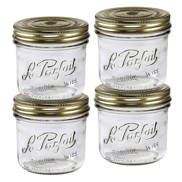 Le Parfait Familia Wiss Terrine 500ml Wide Mouth French Glass Mason Jar w/ 2Piece Gold Lid