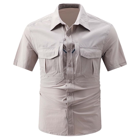 Eryao Big and Tall Quick Dry Cargo Shirts for Men Business Casual Short Sleeve Button Down Blouses Lightweight Outdoor Fishing Camping Blouses,Beige,XXXL