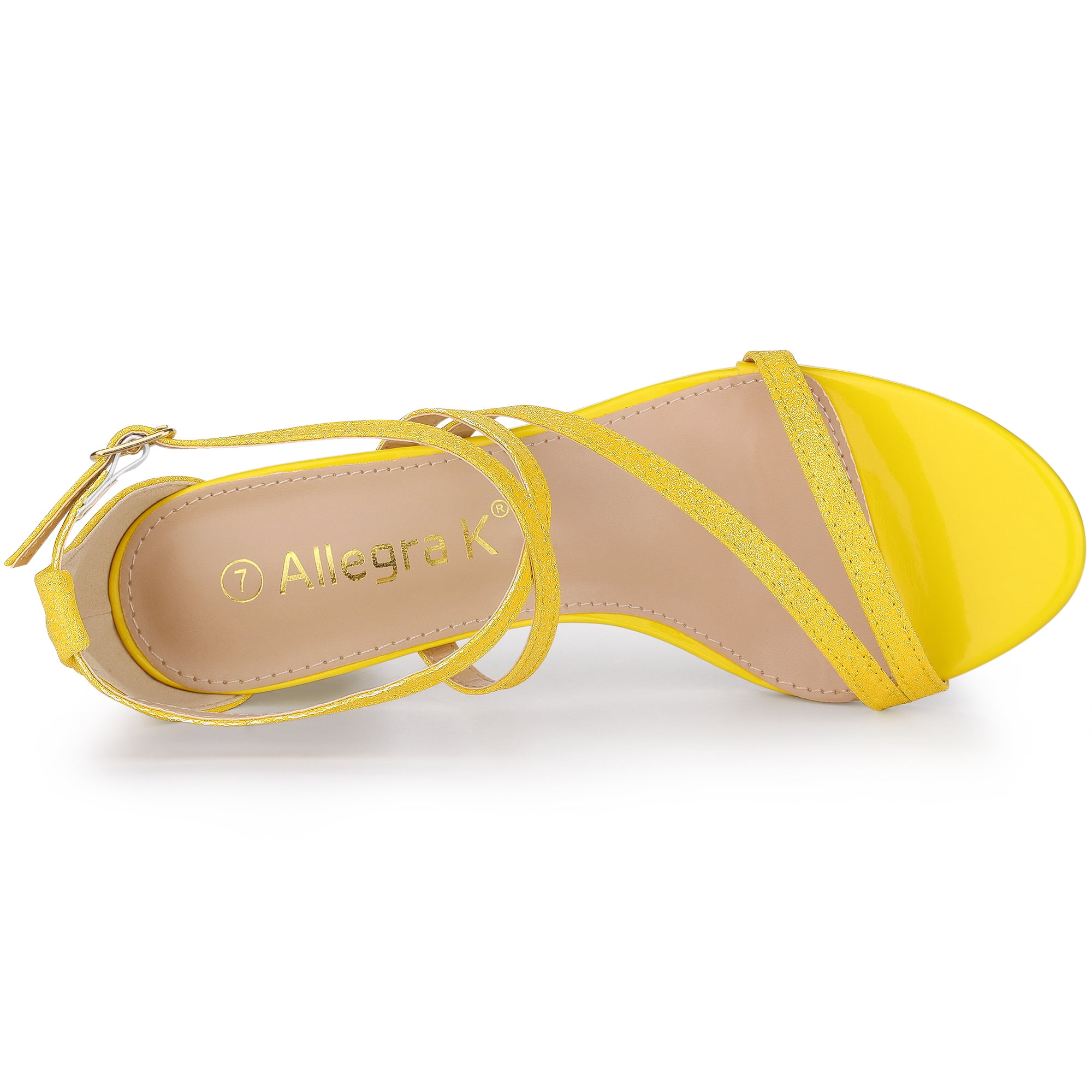 DARING DIVA Women's Glitter Crisscross Strap Chunky Heels Sandals Yellow 7