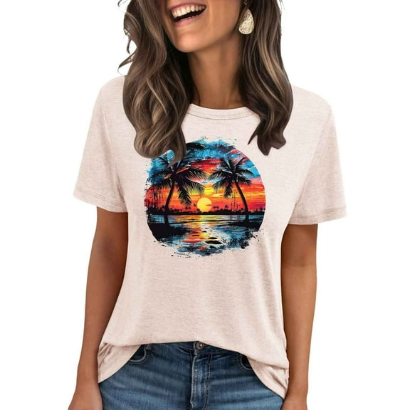 Tnhcen Women's Trendy Minimalist Print Short Sleeve Crewneck T-Shirt - Summer Essential Breathable Cotton Blend Top Plus Size Friendly (S-2XL) Casual Daily Wear