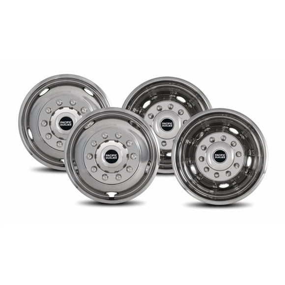 Pacific Dualies Wheel Simulator 43-1950 Fits 19-1/2 Inch - 10 Lug Wheel; Polished; Stainless Steel; Set Of 4; Does Not Fit Aluminum Wheels