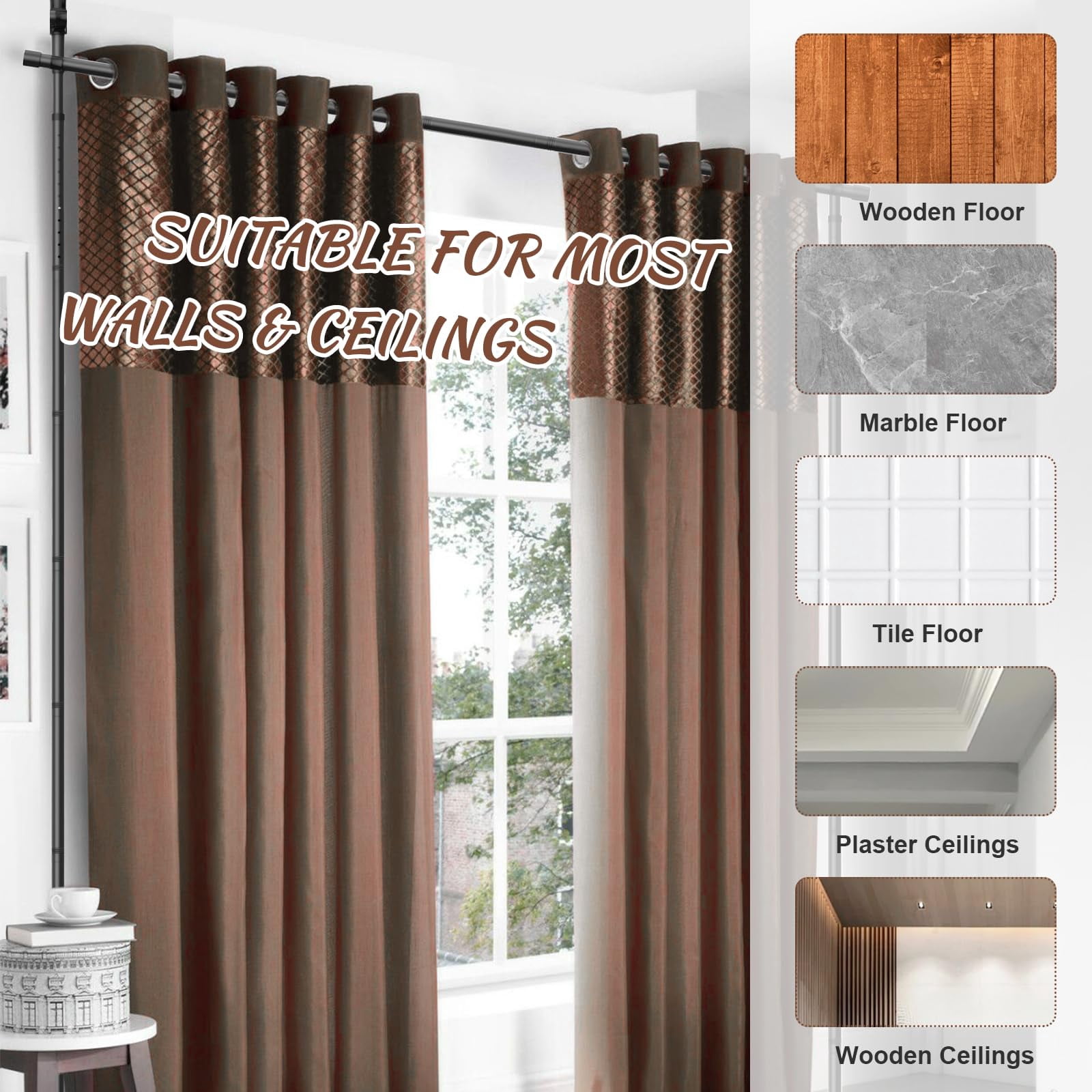 AEASKIEY Room Dividers Curtain Rod No Drill, 4-10ft(H) 28-70inch(W), Adjustable Heavy Duty Floor to Ceiling Tension Rod for Room Separation, Black