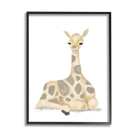 Stupell Industries Baby Giraffe Resting Soft Yellow Brown Illustration Black Framed, 16 x 20, Design by Daphne Polselli