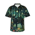 thumbnail image 1 of Balery Mystical Black Cat Fireflies Camisas hawaianas de manga corta para hombre, camisas playeras de corte holgado, camisas de vacaciones con botones,Medium, 1 of 7