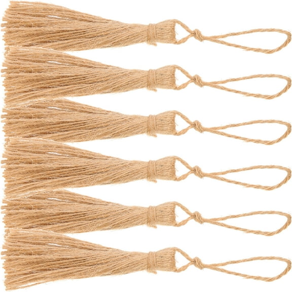 FELTECHELECTR  6 Pcs Twine Tassel Decoration Twisted Jute Rope Burlap Tassels Crochet
