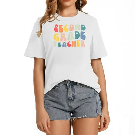 Groovy Vintage 2nd Second Grade Teacher Back To Sc Soft and Stylish Women s T-Shirt - Fun and Fashionable Graphic Print on Comfortable Material