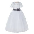 thumbnail image 2 of Ekidsbridal Girl Pageant Flower Girl Dress - White Lace Short Sleeve with Bow Sash LG2T-A (Size: 2-12), 2 of 3