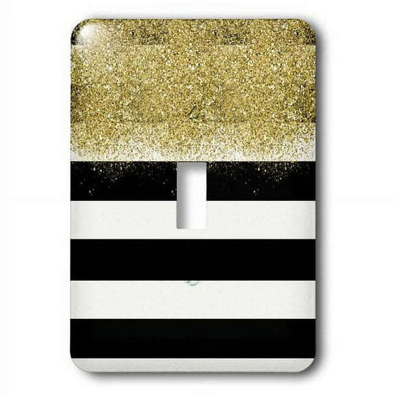 3dRose, Image of Gold Faux Image of Glitter Black White Stripes, single toggle switch