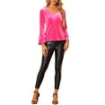thumbnail image 2 of INSPIRE CHIC Women's Christmas V Neck Velvet Blouse Halloween Party Flare Long Sleeve Peplum Top S Hot Pink, 2 of 6