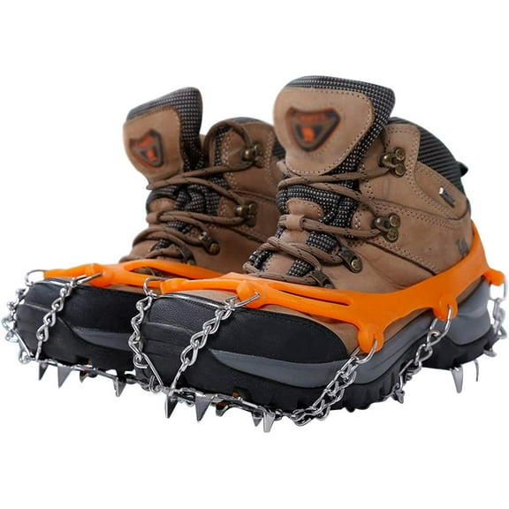 Ice Snow Grips Crampons Spikes for Shoes and Boots Anti-Slip Traction Cleats with 12 Teeth Manganese Steel for Hiking Walking Winter Jogging Or Climbing