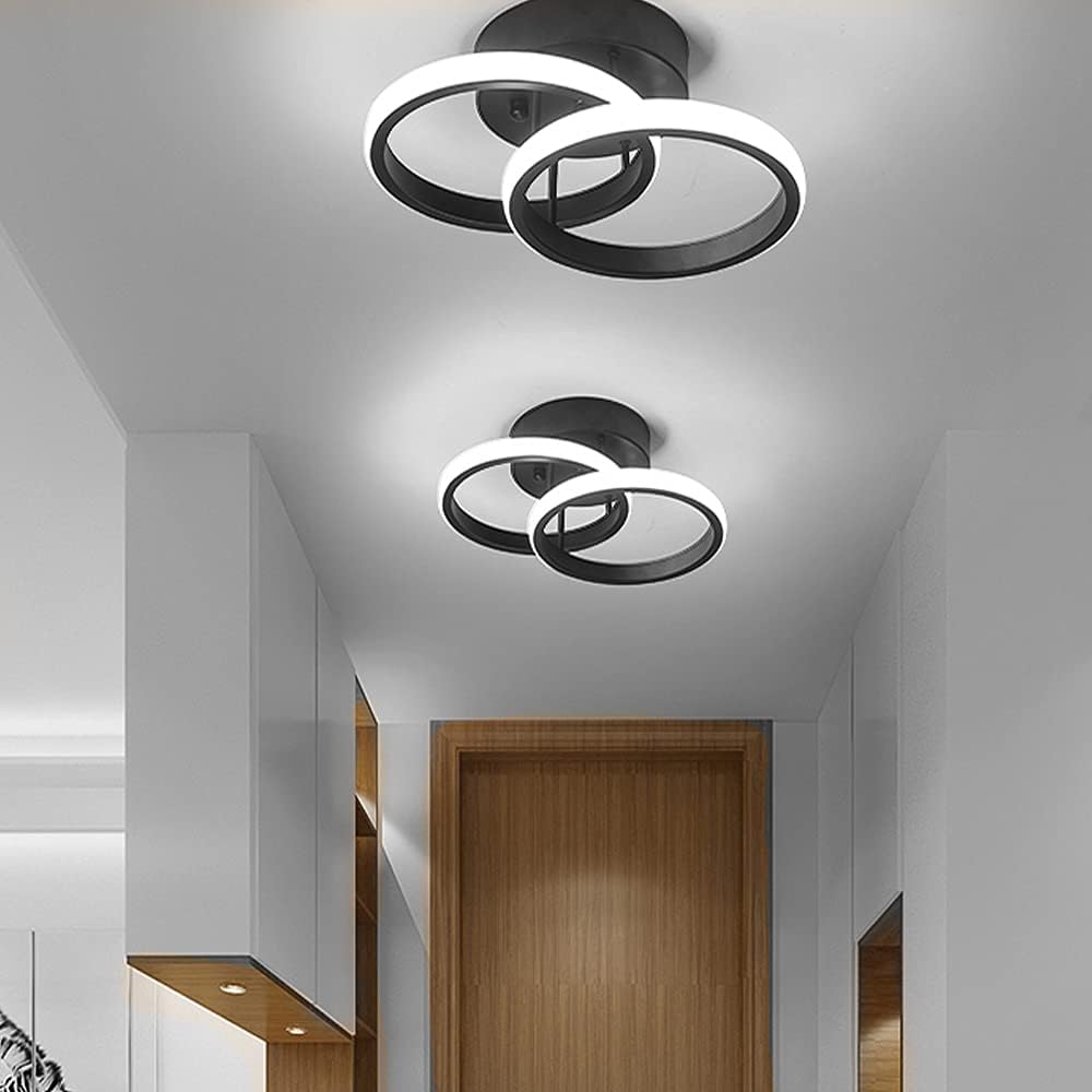 LED Ceiling Light Modern Ceiling Lamp Black Rings Simple Ceiling Light Fixture LED for Corridor Kitchen Stairs Hallway Study Room Bedroom Living Room，22W Cool White Light 6000K