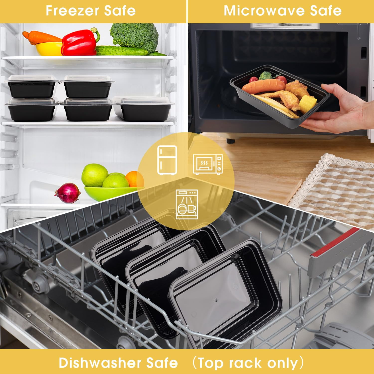 Azure Zone, 32 oz, 50-Pack Rectangular Meal Prep Food Container with Lid - One Compartment Bento Box Stackable Freezer/Microwave/Dishwasher Safe Reusable Storage Portable BPA Free C47