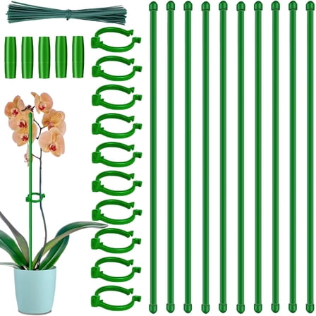 Set Of 10 Plant Support Stakes With Clips Adjustable 11 In-4 Ft Bamboo Stakes For Indoor/Outdoor Plants