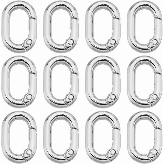 1 Box 30Pcs Silver Spring Oval Rings Purse Ring Clips Small Metal Trigger Snap Hook Carabiners Buckle Clasps Purse Gate Key O Rings Bulk for Jewelry Making Keyring Bag Purse Diy Craft Supply
