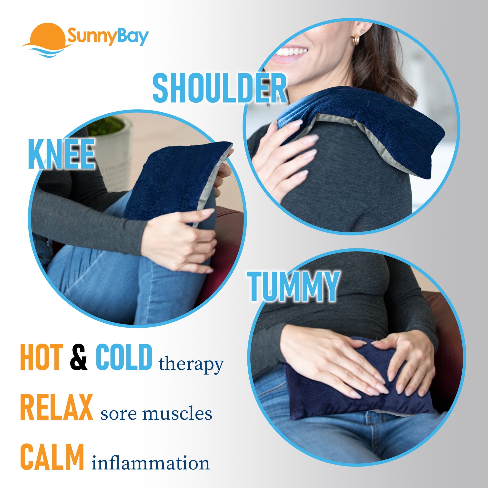 SunnyBay Odorless Small Microwave Heating Pad, Microwavable Versatile Neck and Shoulder Wrap for Back Pain and More, Moist Heat Plush-Cotton Pad with Hydra-Beads, 6x11 in, Blue-Grey