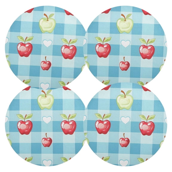 Ryvnso Fruit and Heart Checkered Grid Round Plate Mats Dining Table Placemat Set of 4 for Holiday Decoration