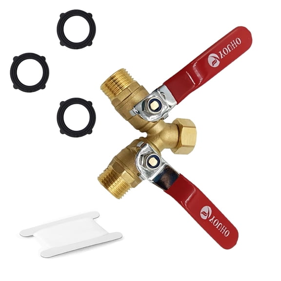 YOUHO Brass Garden Hose Splitter with 2-Way Stainless Steel Valve, Y-Shaped Hose Valve, 3/4" GHT Thread (RED)