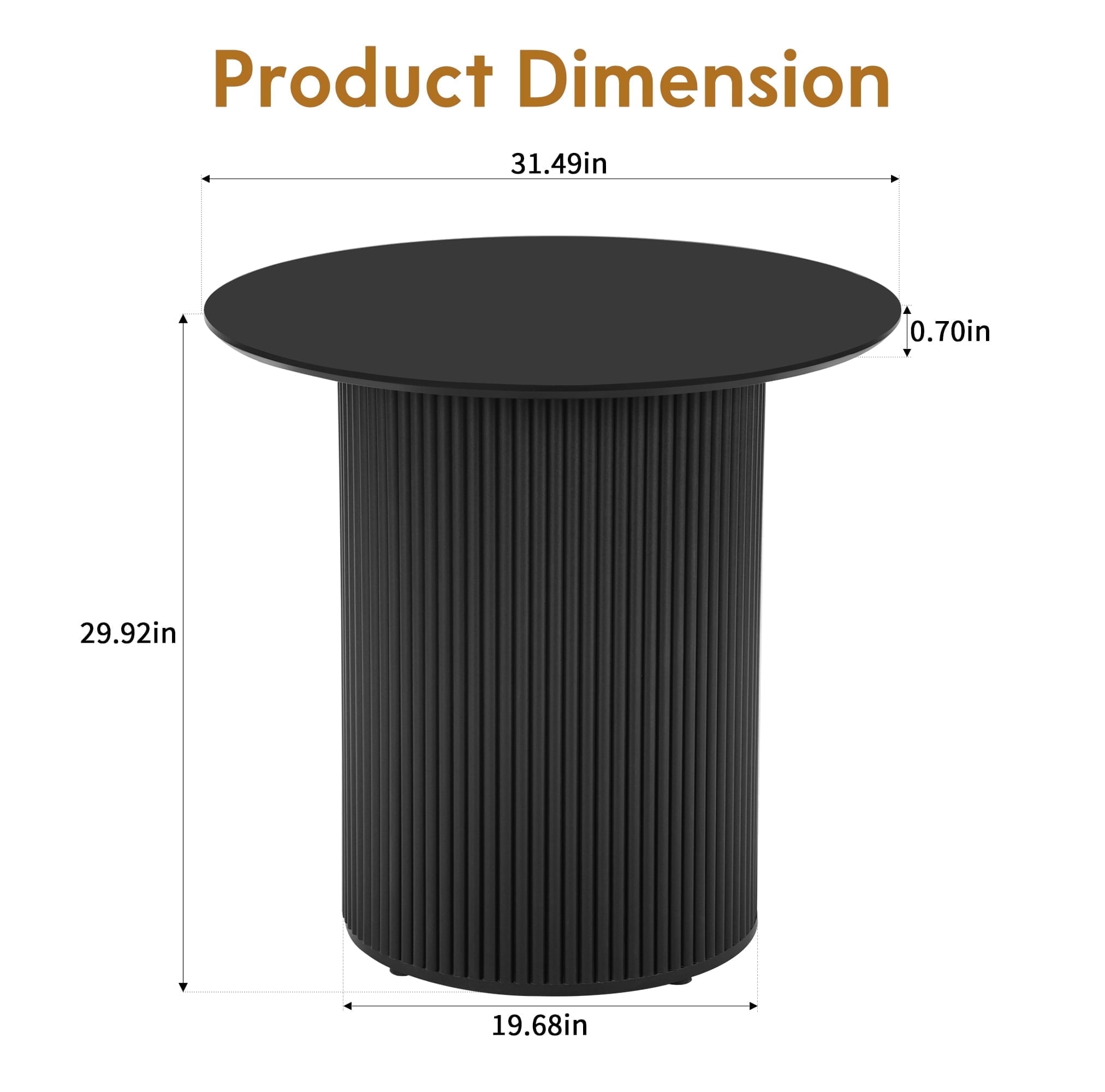 PHOYAL Fluted Small Round Dining Table for 2, 31.5 Inch Circle Dining Table for Kitchen Small Space Apartment, Black