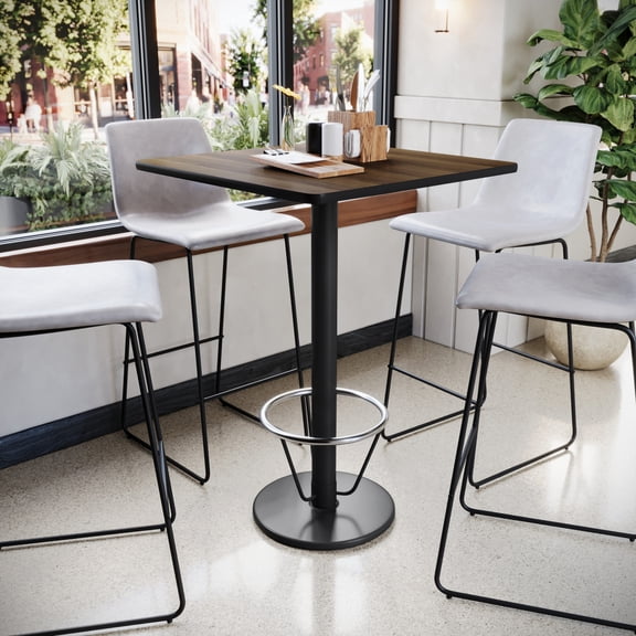 Emma   Oliver 30" Square Walnut Laminate Bar Table Top-18"RD Base/Foot Ring