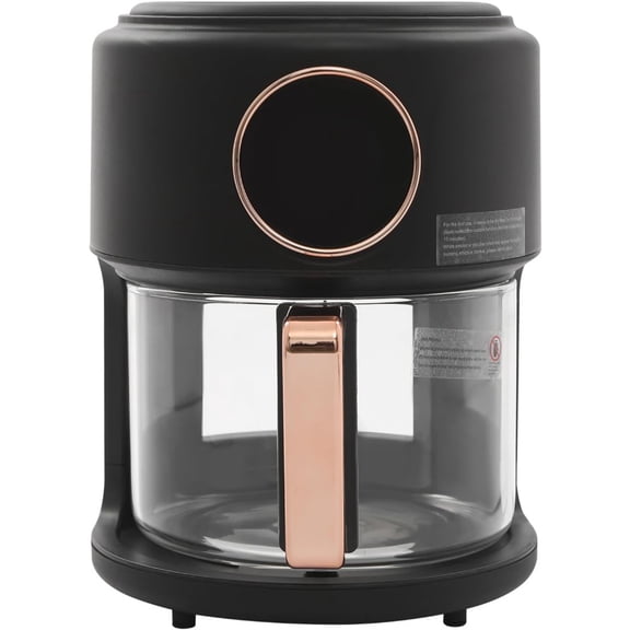 Kitchen air fryer, tempered glass, black, 3.81 qt capacity with 1200W power, 360 visibility, adjustable temperature 176392,nonstick basket, 8 presets, fast crispy cooking, dishwasher