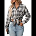 thumbnail image 1 of Camisa Abotonada para Mujer, Camisa A Cuadros, Larga, Solapa, Informal, para Negocios, Trabajo Gris XL, 1 of 10