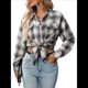 thumbnail image 1 of Camisa Abotonada para Mujer, Camisa A Cuadros, Larga, Solapa, Informal, para Negocios, Trabajo Gris M, 1 of 10