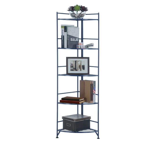 Convenience Concepts Xtra Storage 5 Tier Folding Metal Corner Shelf, Cobalt Blue