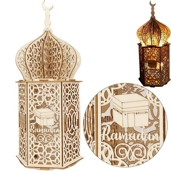 LED Eid Bureau Ornements en Bois de Bureau Ornements en Bois Ornements Ramadan Bois Ramadan Mubarak Nuit Lumière Décoration de la Maison pour Jardin Chambre Eid