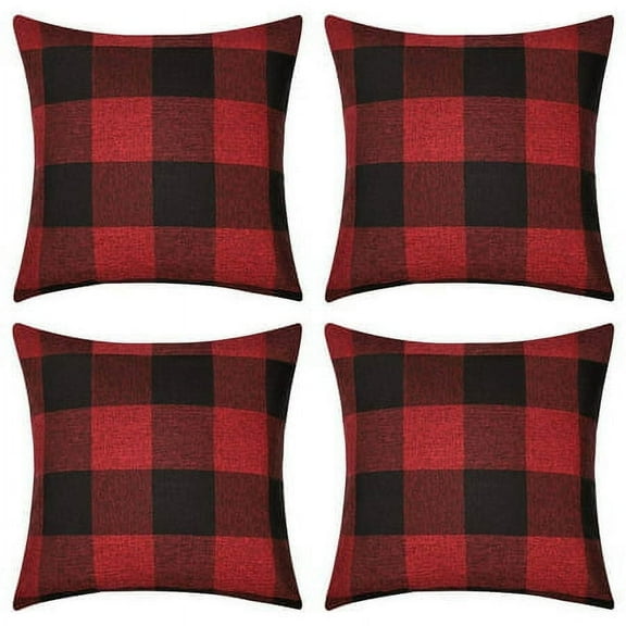 Hongan 4Pack Christmas Pillow Covers Buffalo Check Plaid Throw Decorative Cushion Case Polyester for Farmhouse Home Decor Red and Black, 18" x 18"