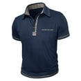 thumbnail image 6 of Afuyipoi Men’s Button-Front Short-Sleeve Polo Shirt with Pocket, Casual Turn-Down Collar Top Navy Size L, 6 of 8