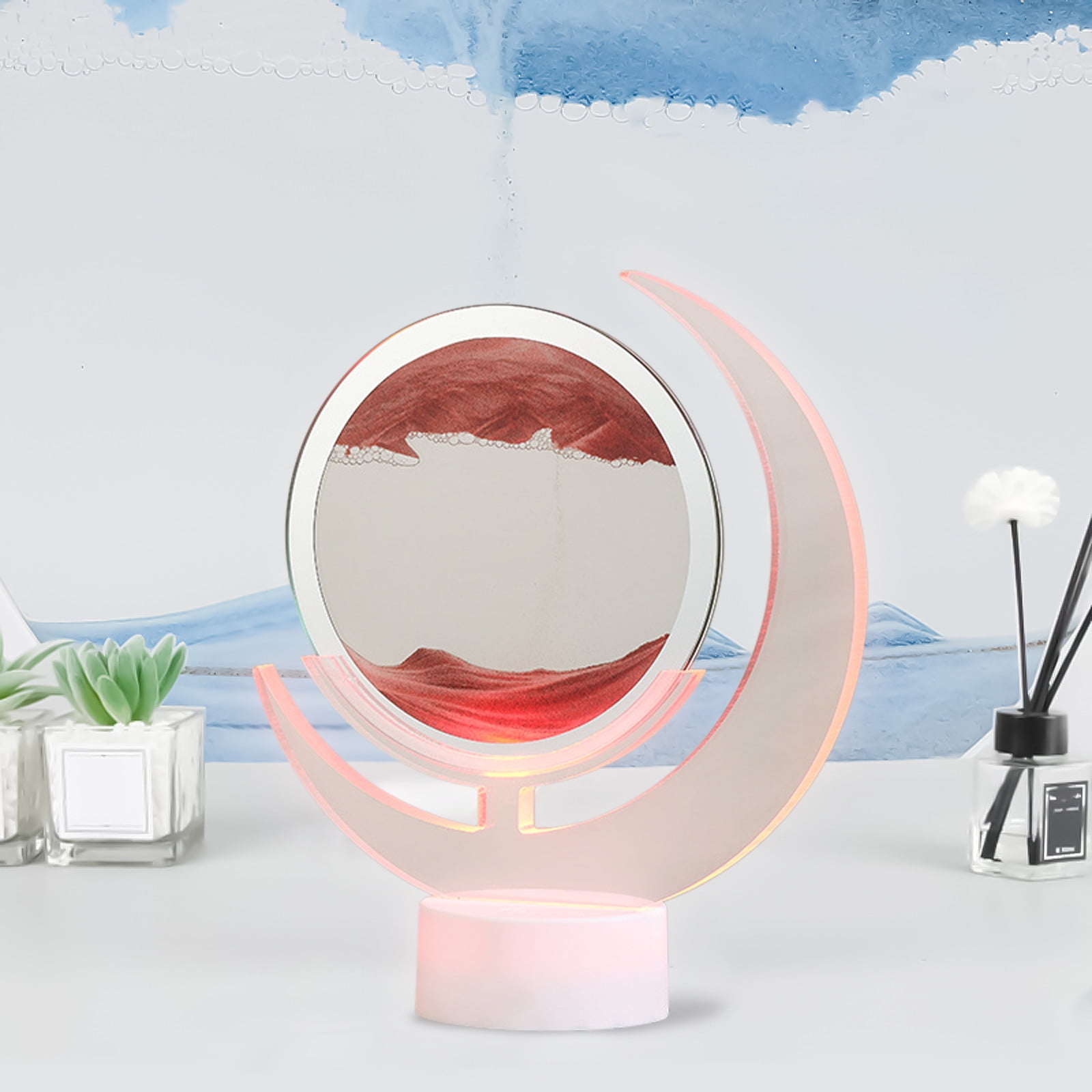 Wovilon Night Light Usb Streaming Sand Painting Night Light, 3D Three-Dimensional Moon Painting, Decorative Home Gifts Bedside Ambient Sand Painting Led Table Lamp(5Ml)