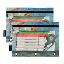 Ckdifva Kites Blue Pencil Pouch 3 Ring Zipper Pencil Case Binder Pockets Clear Top Cosmetic Bag 2 Pack