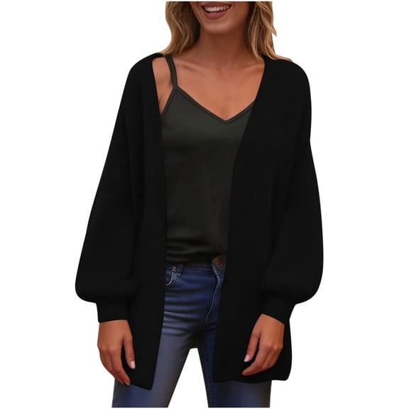 Admvng Cardigan Sweaters for Women Solid Open Front Cardigans Trendy Soft Cotton Knit Sweater Winter Outerwear, Size S-2XL