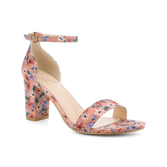 BLISSFUL STEP Women's Block Heel Sandal Open Toe Chunky High Heeled Ankle Strap Sandals Pink 7